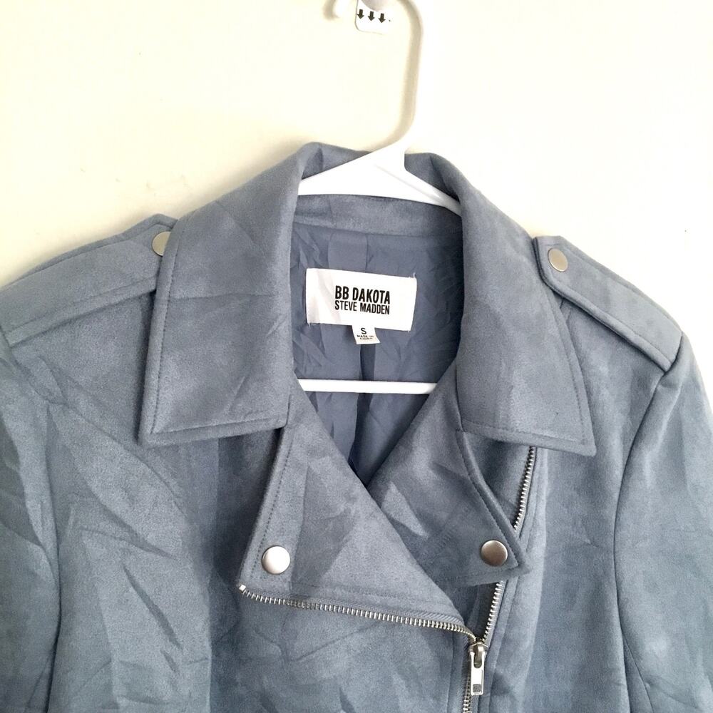 BB Dakota Jacket Womens Sz Small Blue Faux Suede Moto Steve Madden Casual NEW - Picture 2 of 9